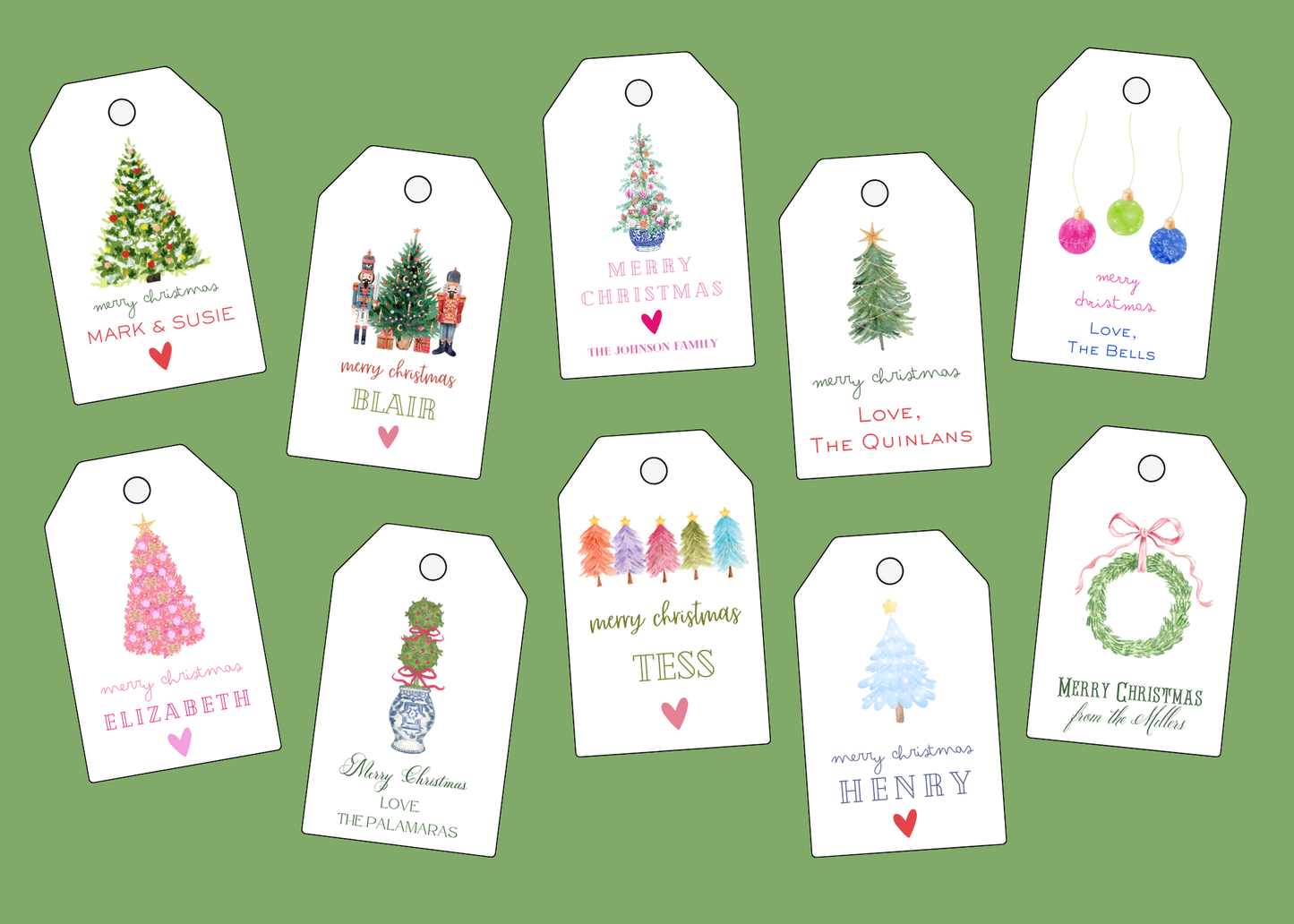 Gift tags set of 8- Holiday