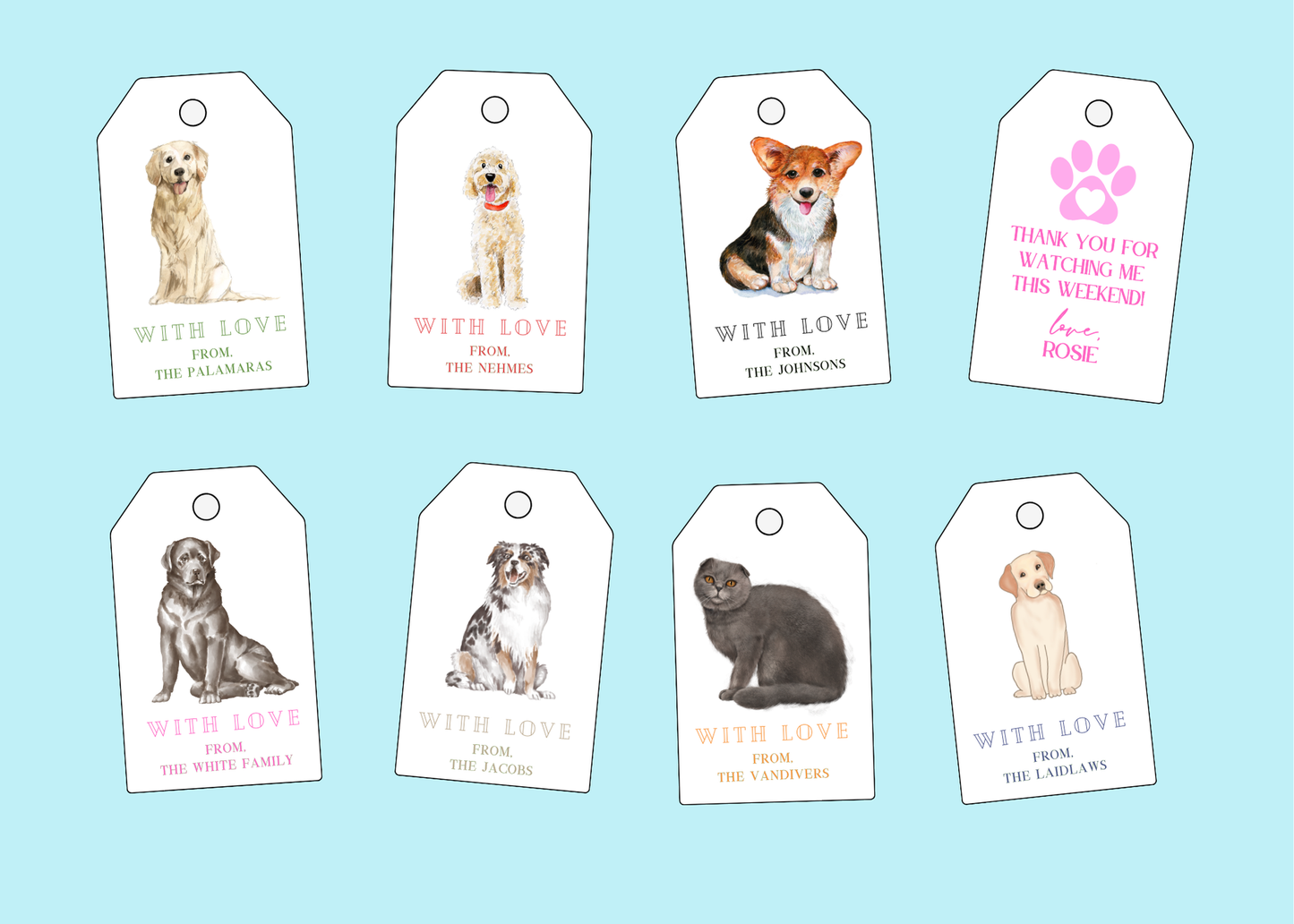 Gift tags set of 8- pets