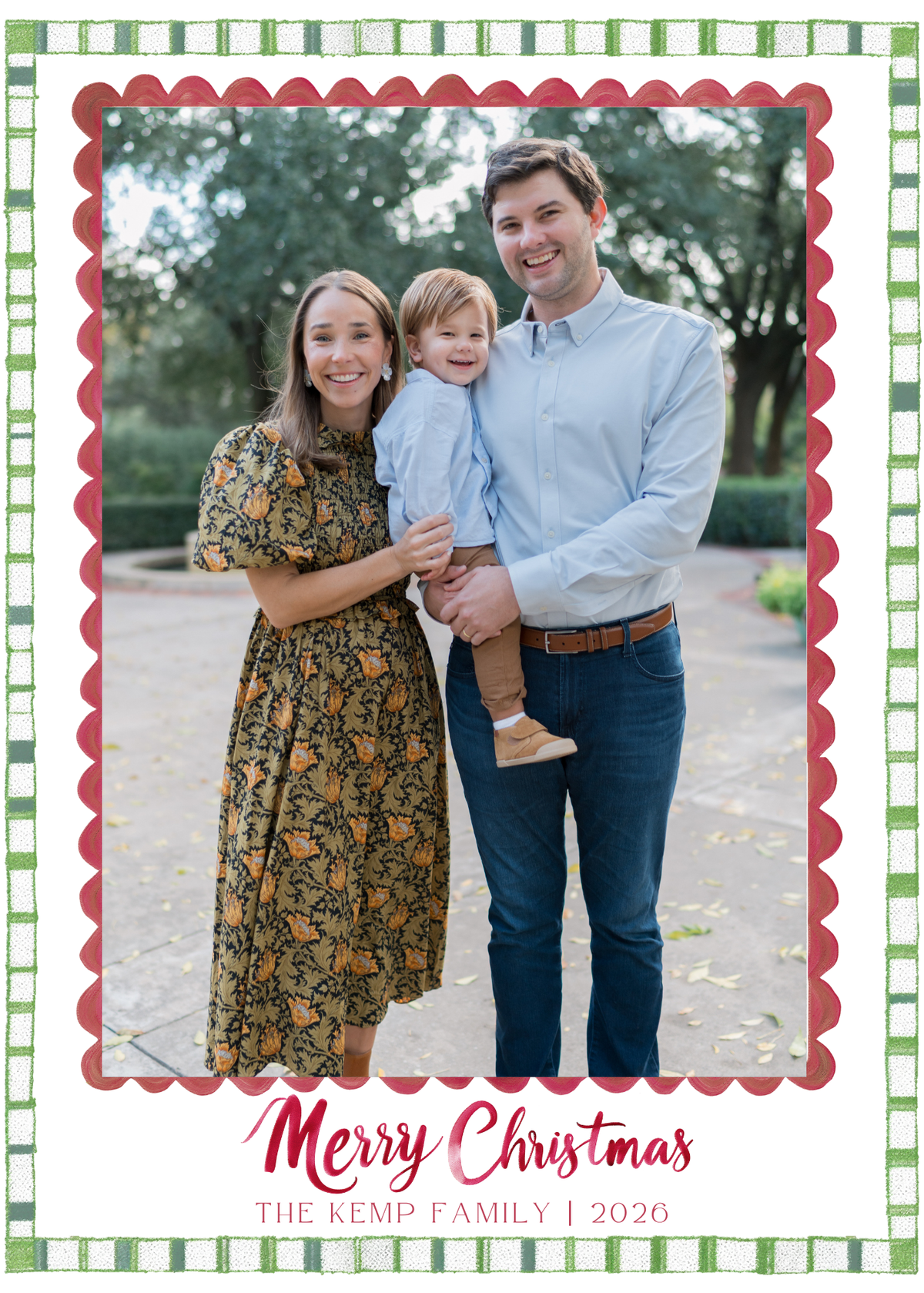 Stripe and Scalloped Border Christmas Card