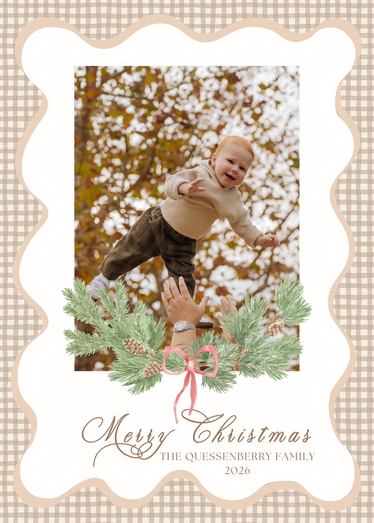 Brown Plaid with Wreath Christmas Card