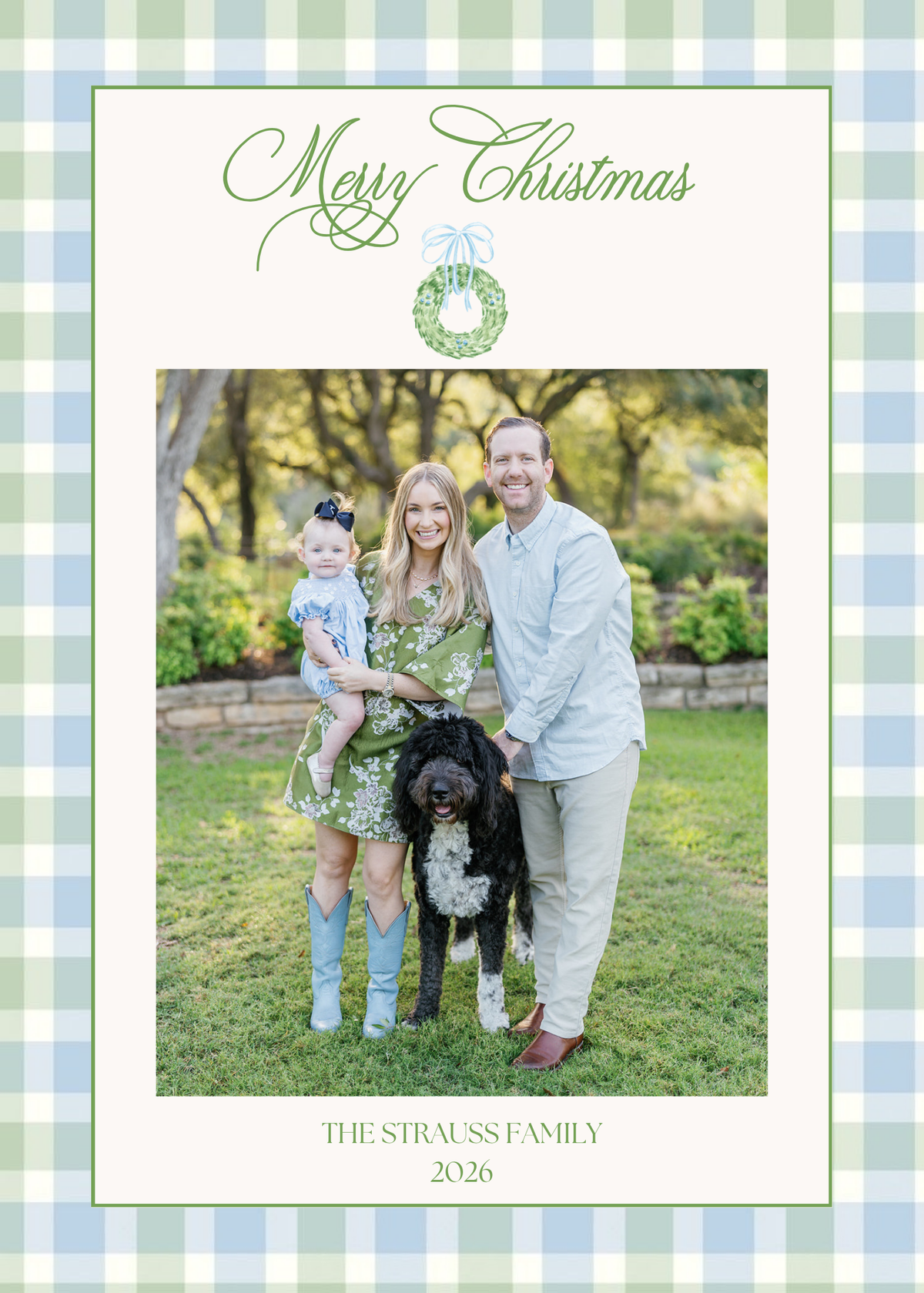 Green Blue Plaid Christmas Card