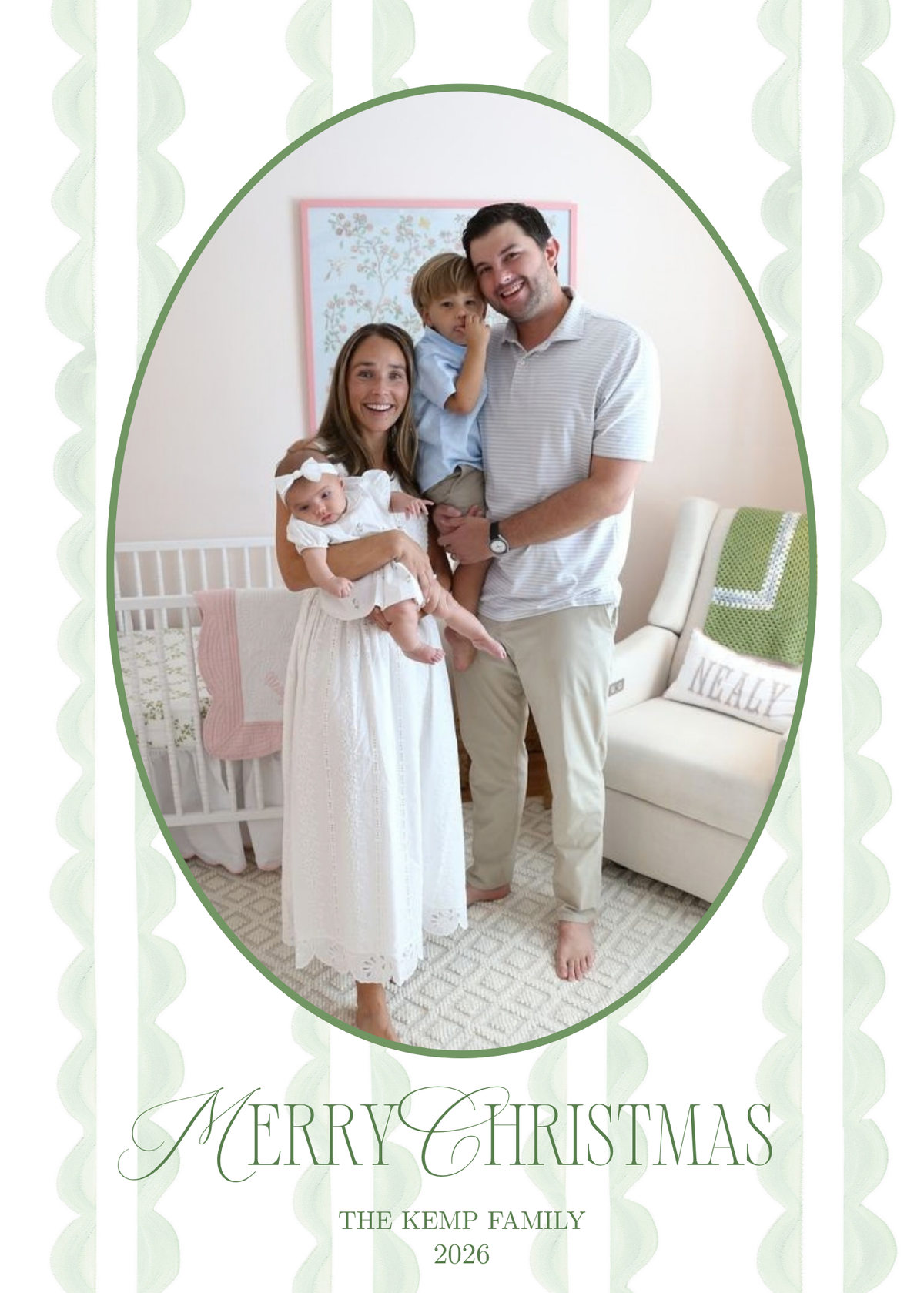 Watercolor Stripe and Oval Christmas Card
