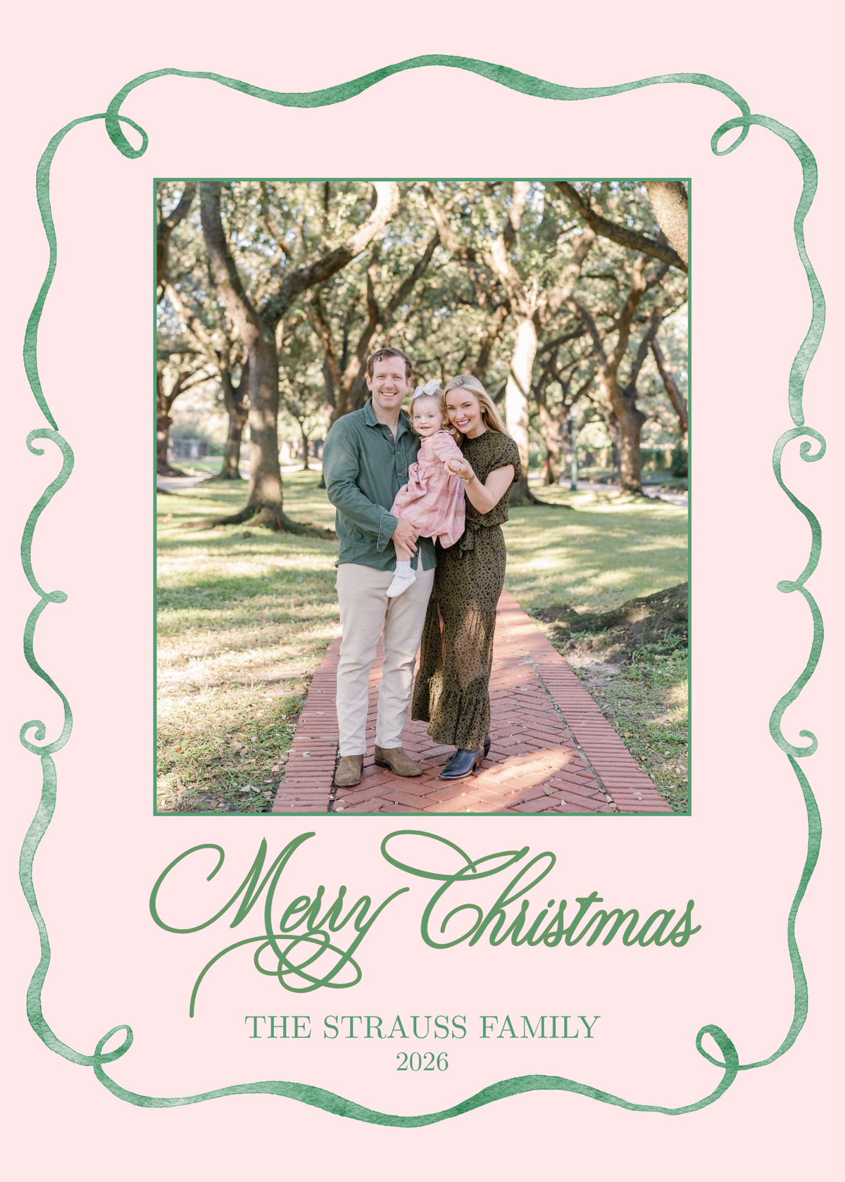 Green Watercolor Border Christmas Card