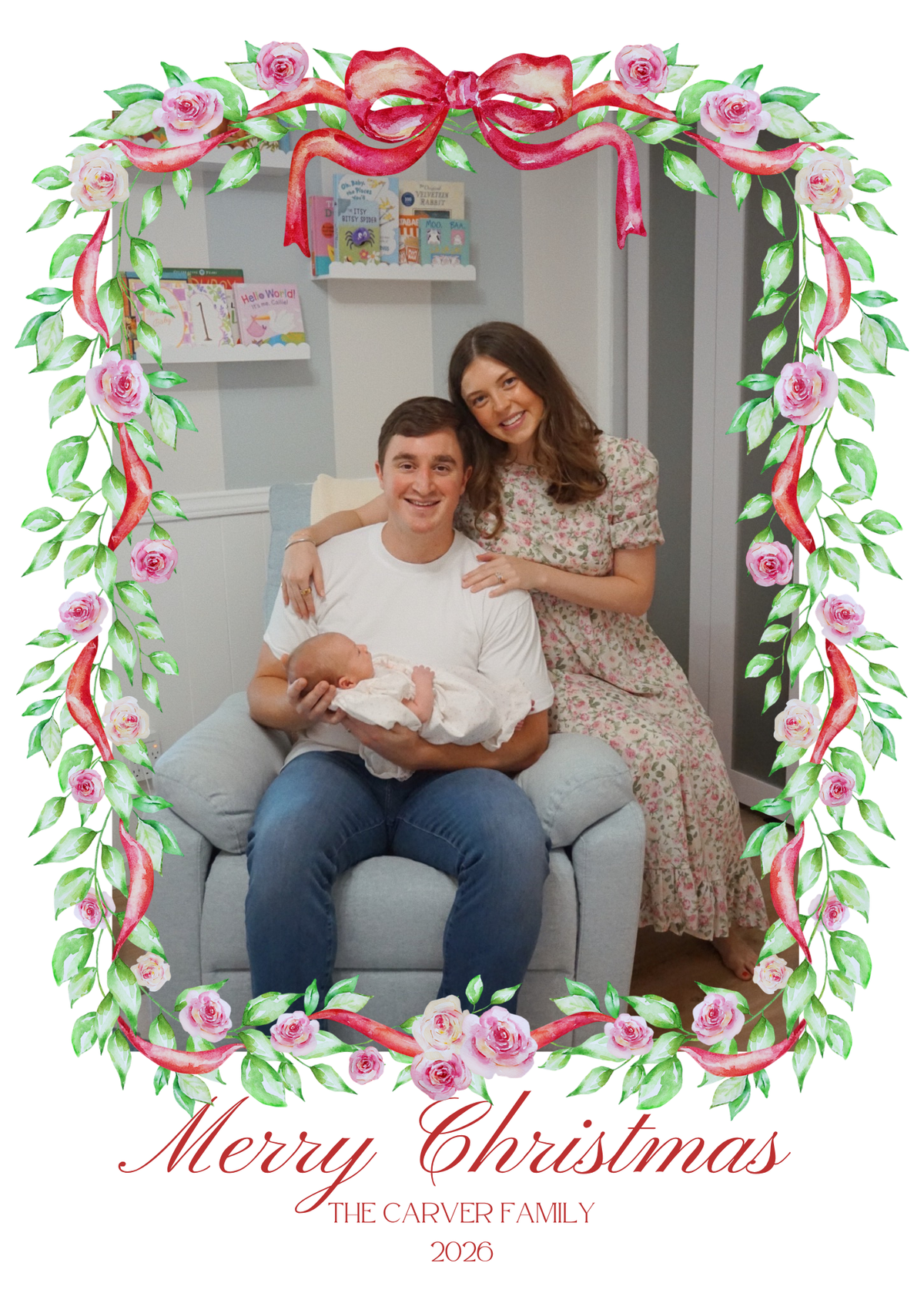 Pink and Red Greenery Christmas Card