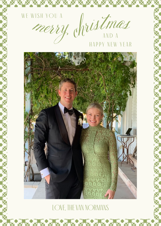 Happy Green Border Christmas Card