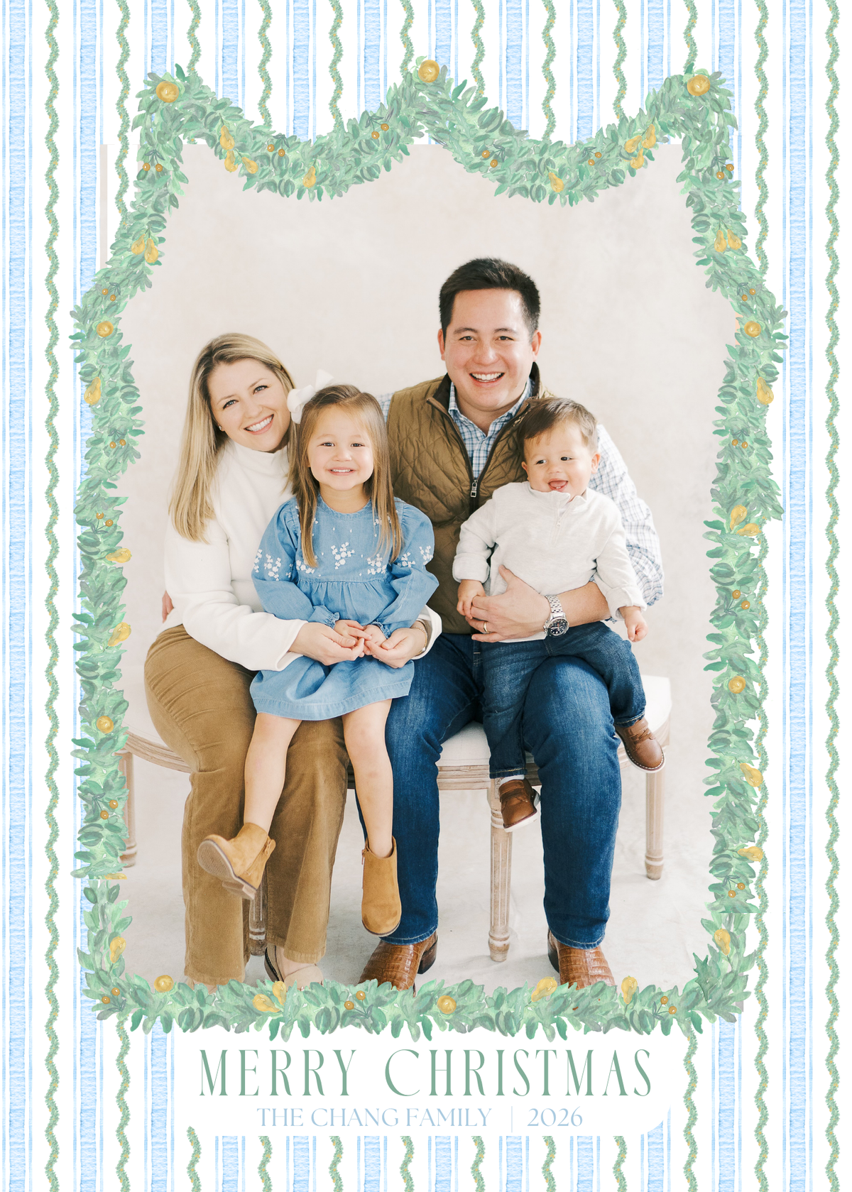 Watercolor Border and Stripe Christmas Card