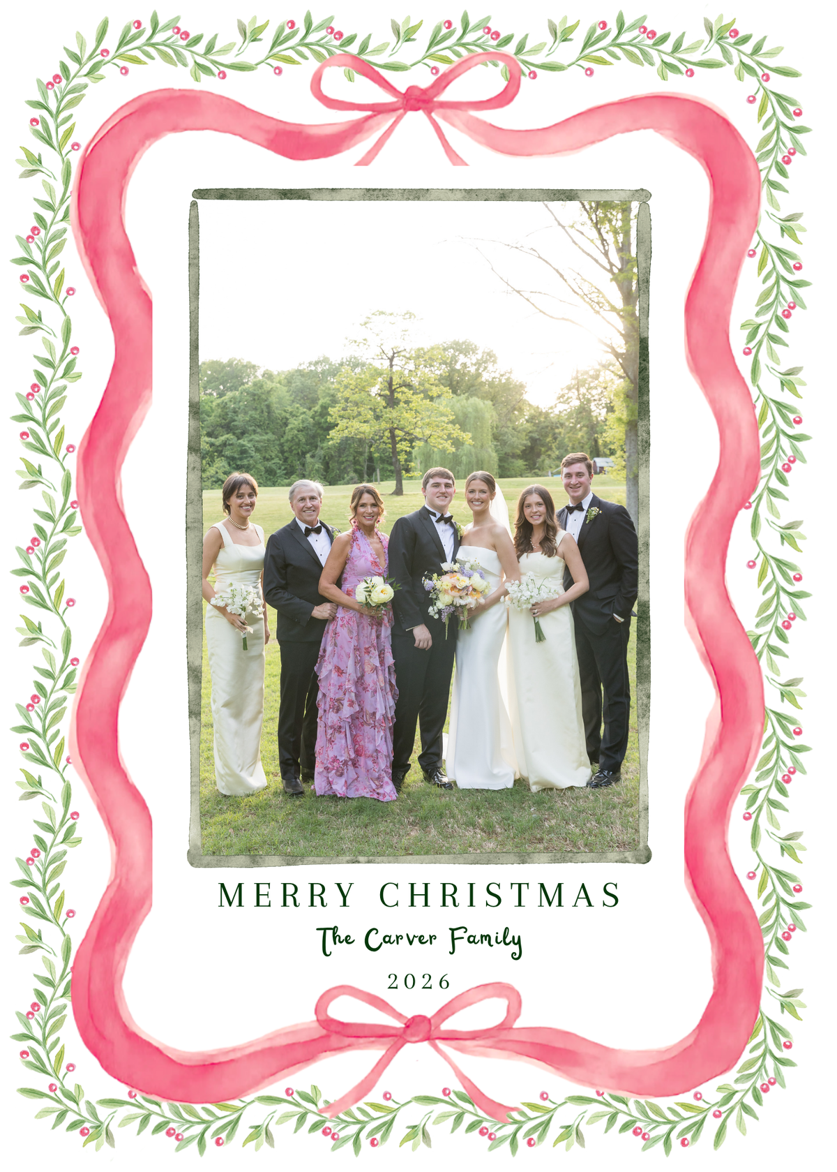 Bow Border Top and Bottom Christmas Card