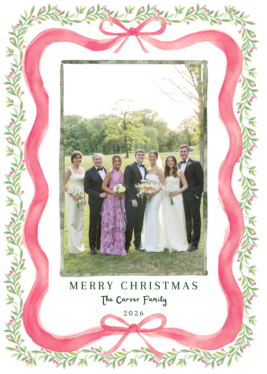 Bow Border Top and Bottom Christmas Card