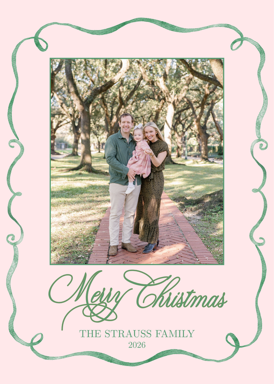 Green Watercolor Border Christmas Card