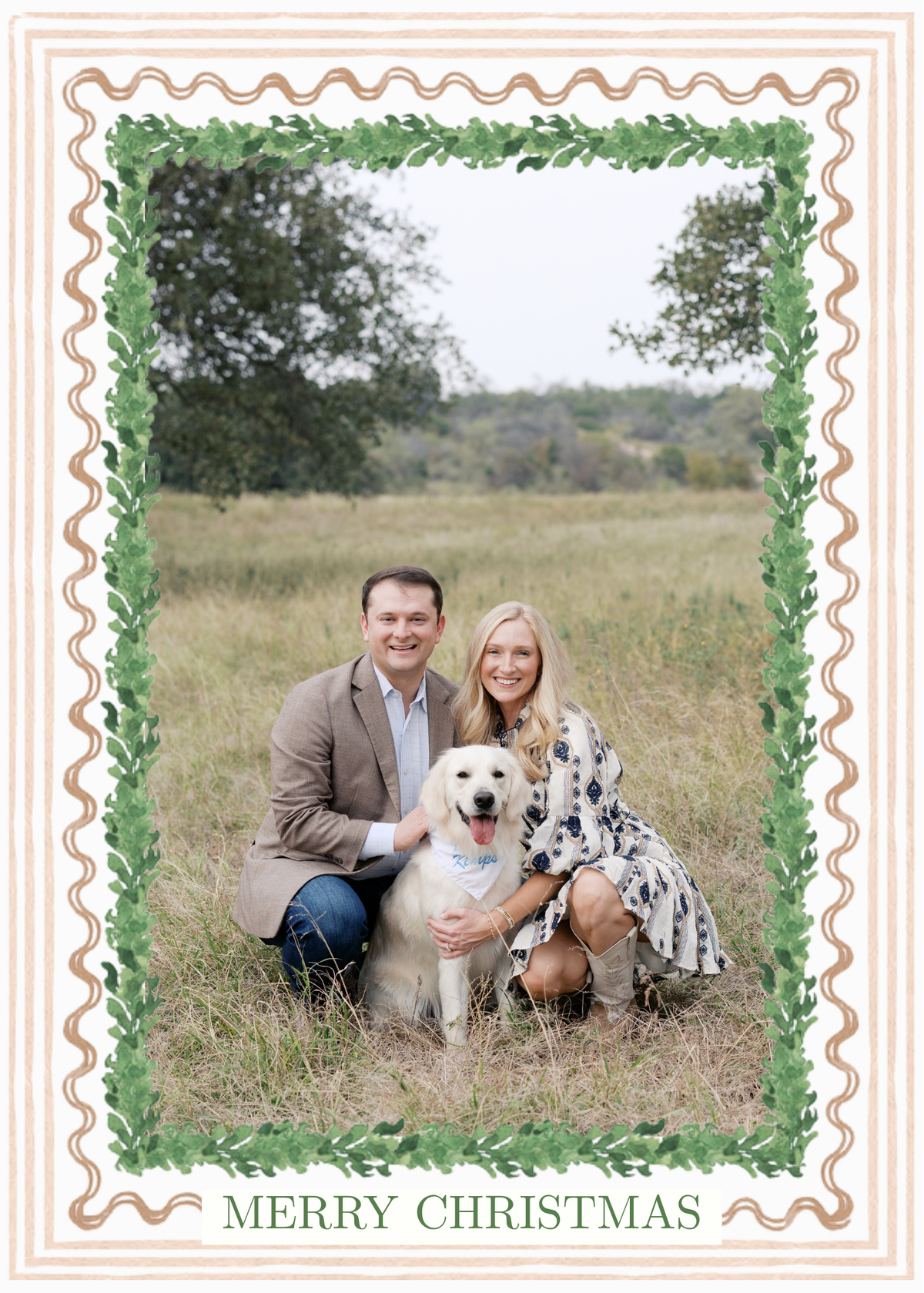 Brown Watercolor Border Christmas Card