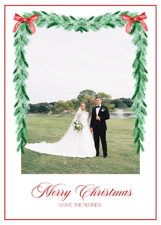 Greenery with Red Bows Christmas Card