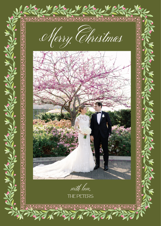 Green Holly Christmas Card